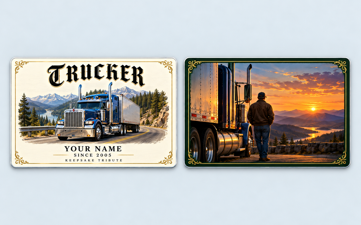 Front and reverse of the Trucker Ivory Heritage aluminum wallet card