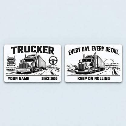 Front and reverse of the Trucker Minimal Tool Grid aluminum wallet card