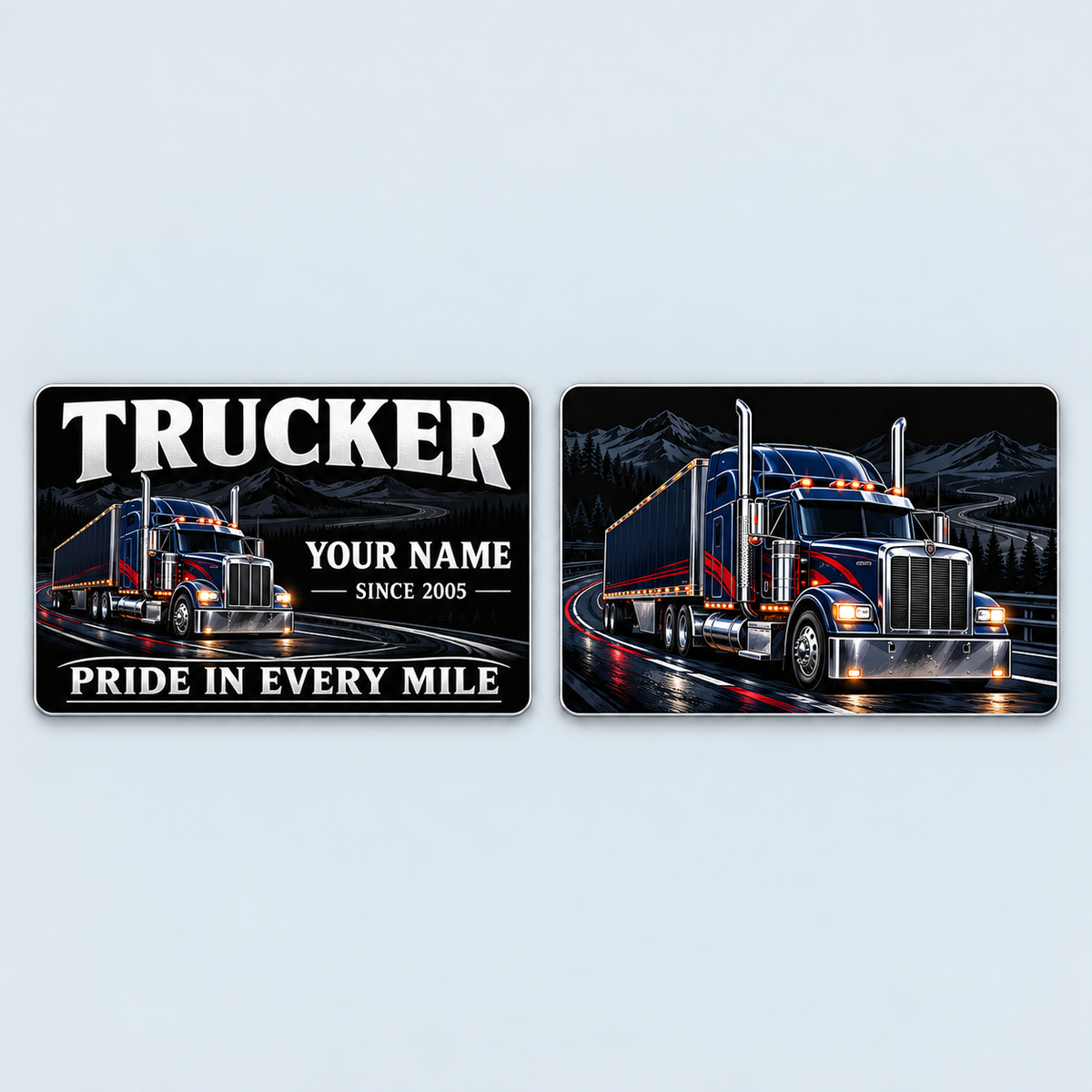 Front and reverse of the Trucker Midnight Pride aluminum wallet card