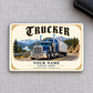 Trucker Ivory Heritage aluminum wallet card front on gray woven fabric