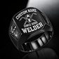 Welder Bold Lettering ring in Black, showing CUSTOM NAME and SINCE 2000