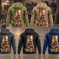 Welder Daily Commitment Portrait Vintage Hoodie in Military Green, Kaki, Dark Gray, Black and Dark Blue, five complete separated back views with tall steel-panel kneeling welder artwork in a quiet metalworking workshop.