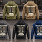Welder Proud Walk Vintage Hoodie in Military Green, Kaki, Dark Gray, Black and Dark Blue, five fully separated back views with I WALK THE WALK, PROUD and WELDER artwork in a quiet metalworking workshop.