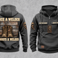 Welder Once and Always Vintage Hoodie in Dark Gray, separate front and back views with sample chest text CUSTOM NAME and SINCE 2000, welding helmet motifs, and boots against stacked steel artwork.