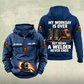 Welder Never Ends Vintage Hoodie in Dark Blue, front and back views with sample text CUSTOM NAME and SINCE 2000.