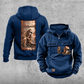 Welder Workday Portrait Vintage Hoodie in Dark Blue, front and back views with sample text CUSTOM NAME and SINCE 2000, a tall steel-panel kneeling-welder back illustration, and helmet-and-torch chest emblems.