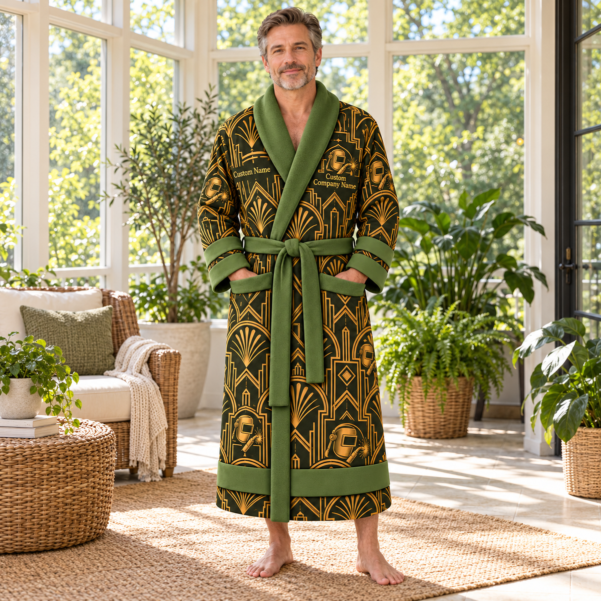 Personalized Welder Bathrobe - Art Deco Craft lifestyle view