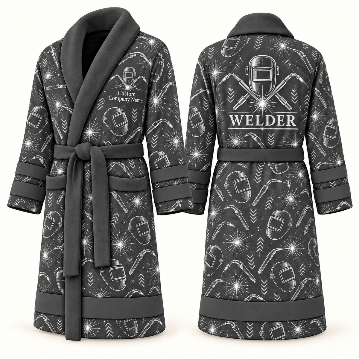 Personalized Welder Bathrobe slate front and back