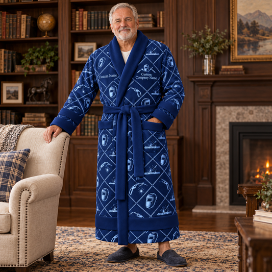 Personalized Welder Bathrobe - Diamond Emblems lifestyle view