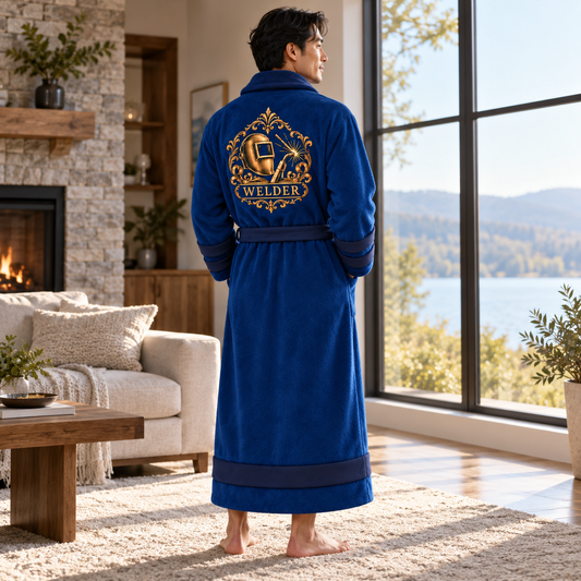 Personalized Welder Bathrobe - Heritage Crest lifestyle view