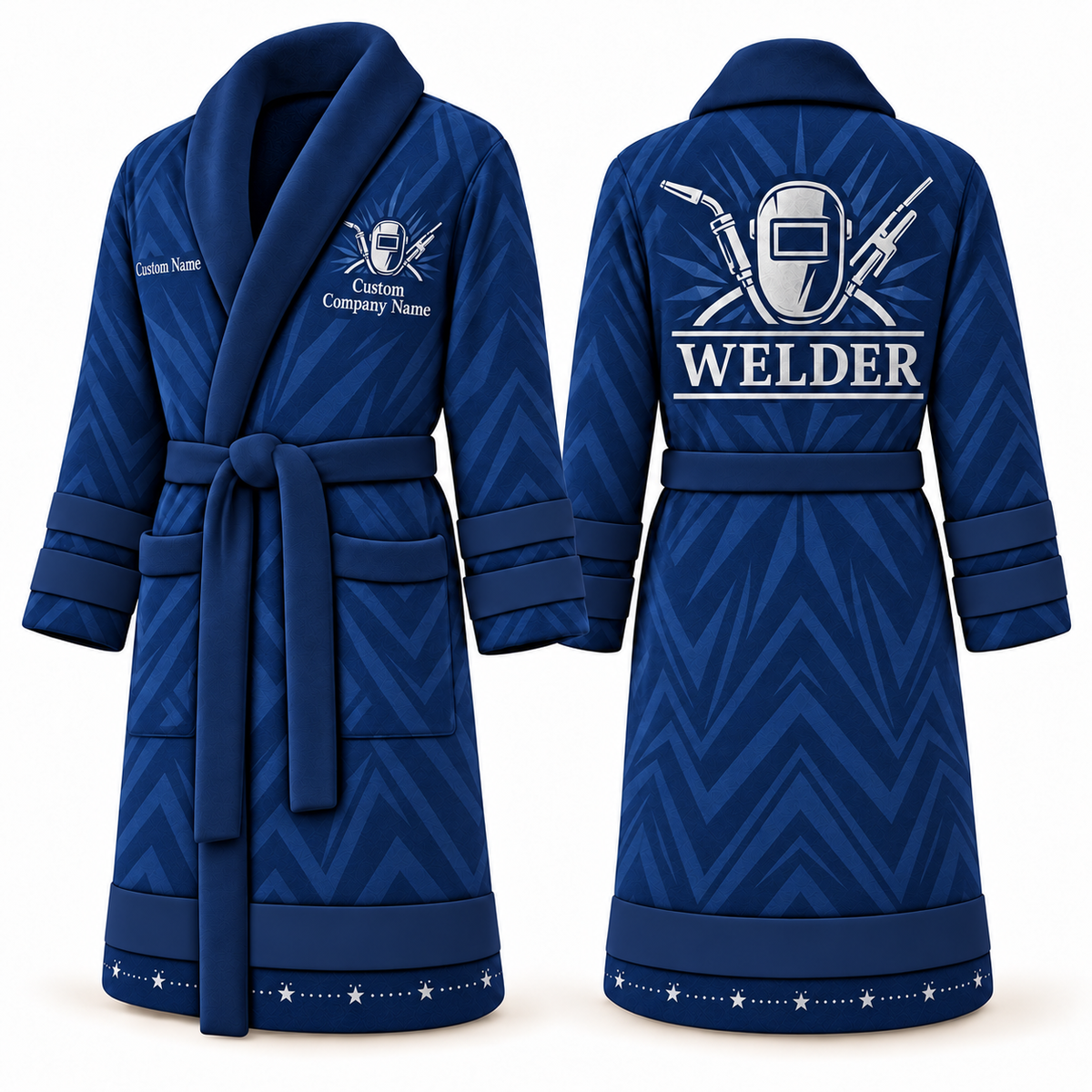 Personalized Welder Bathrobe - Signature Silhouette blue front and back view