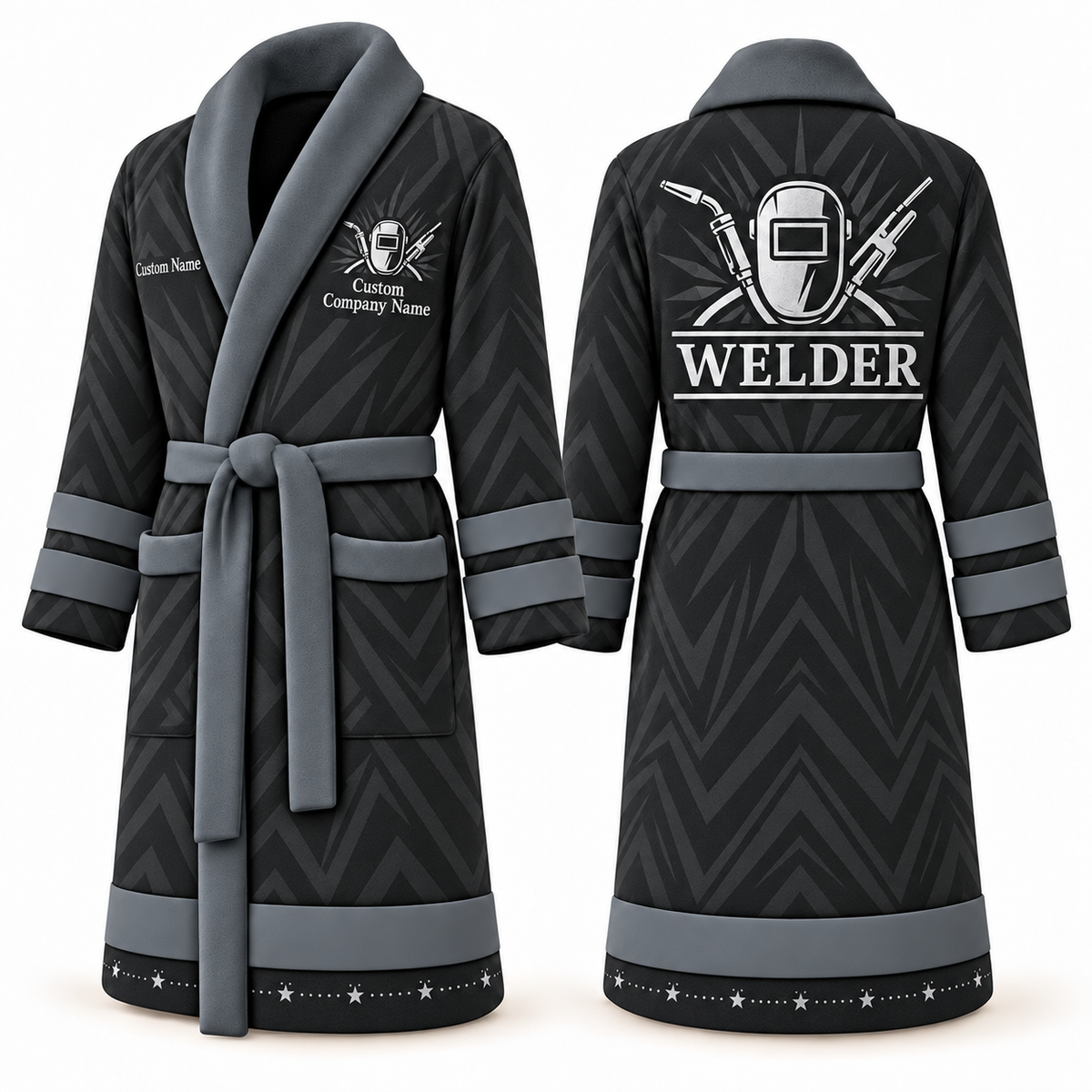 Personalized Welder Bathrobe - Signature Silhouette slate front and back view