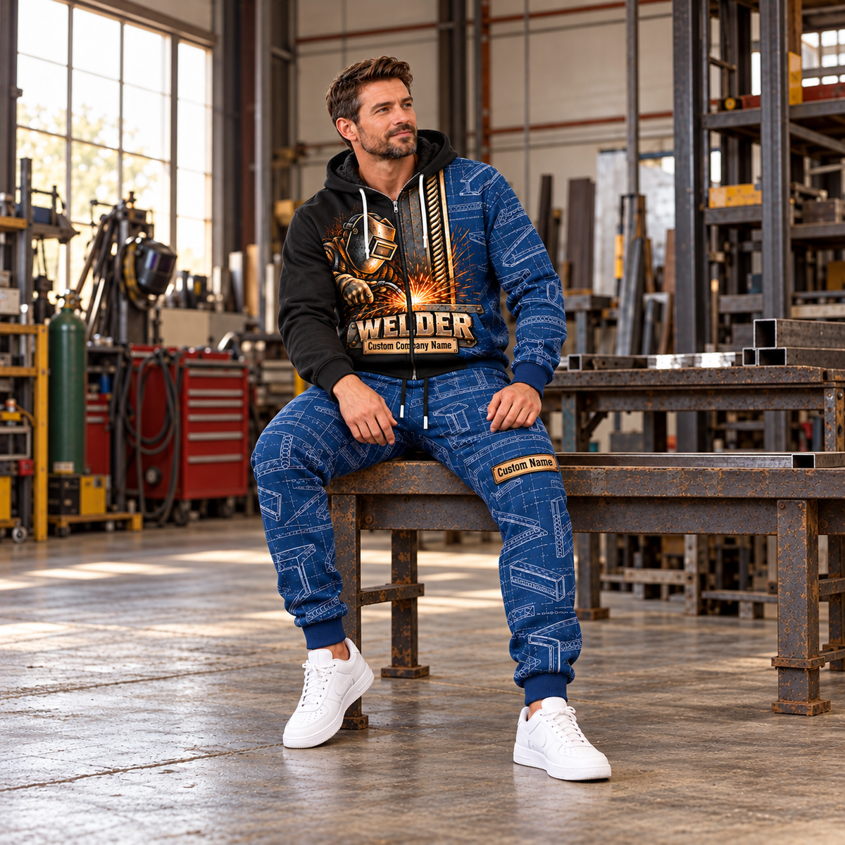 welder full-zip hoodie and matching joggers - adult male lifestyle