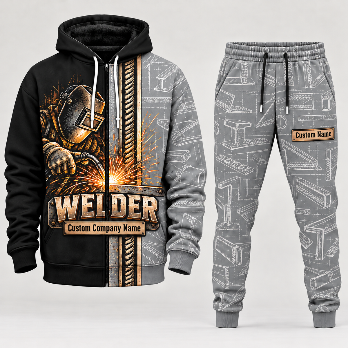welder full-zip hoodie and matching joggers - lightgray catalog view