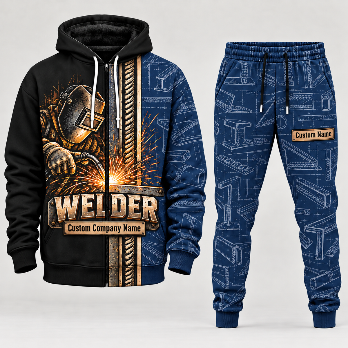welder full-zip hoodie and matching joggers - navy catalog view