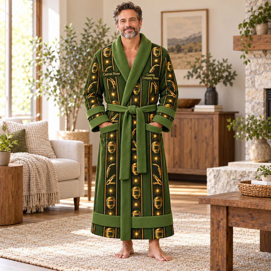 Personalized Welder Bathrobe - Workbench Stripes lifestyle view
