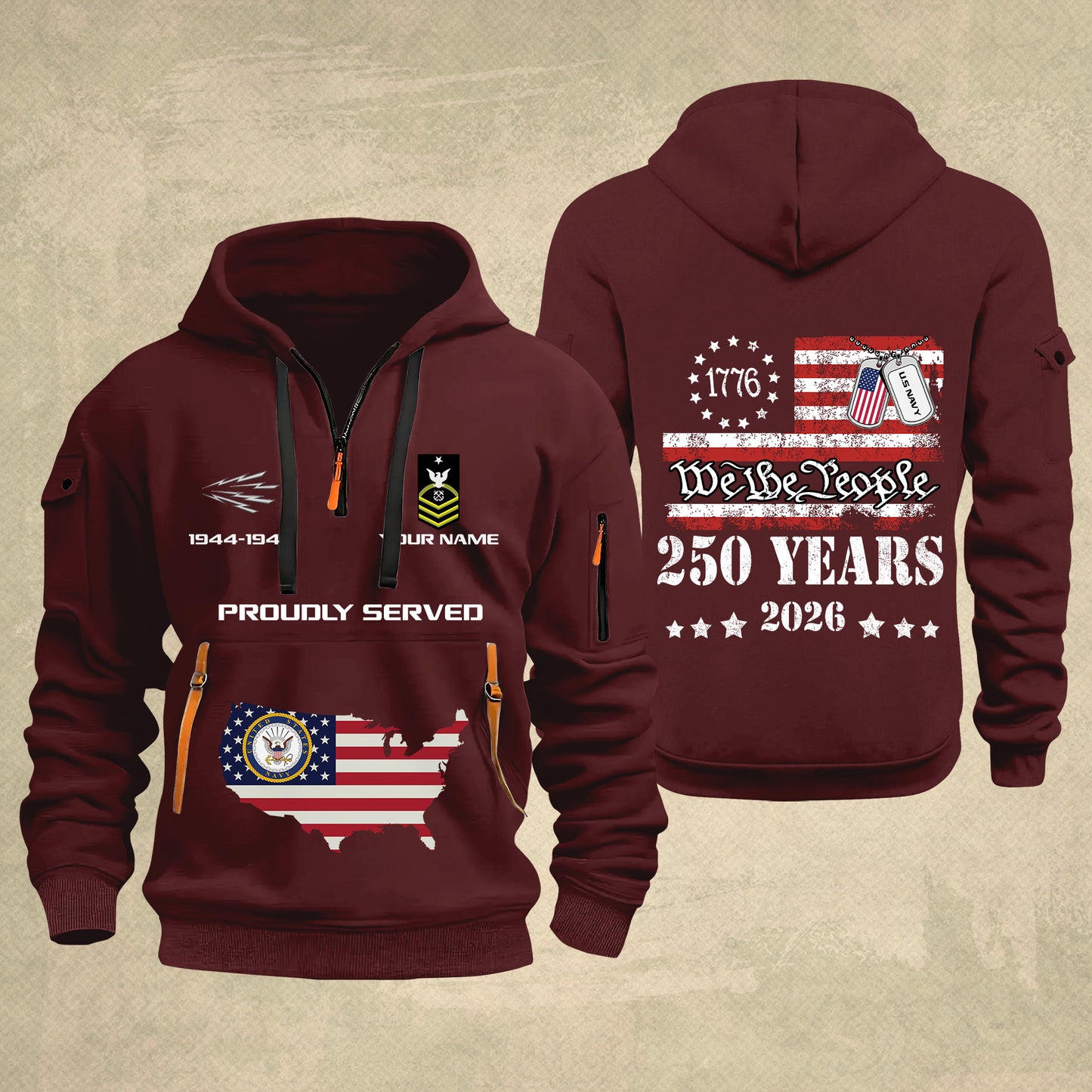 Navy Rating - Personalized 250th America Anniversary Zip Hoodie Multicolor – Custom Military Branch, We The People, Independence Day - 1769212801