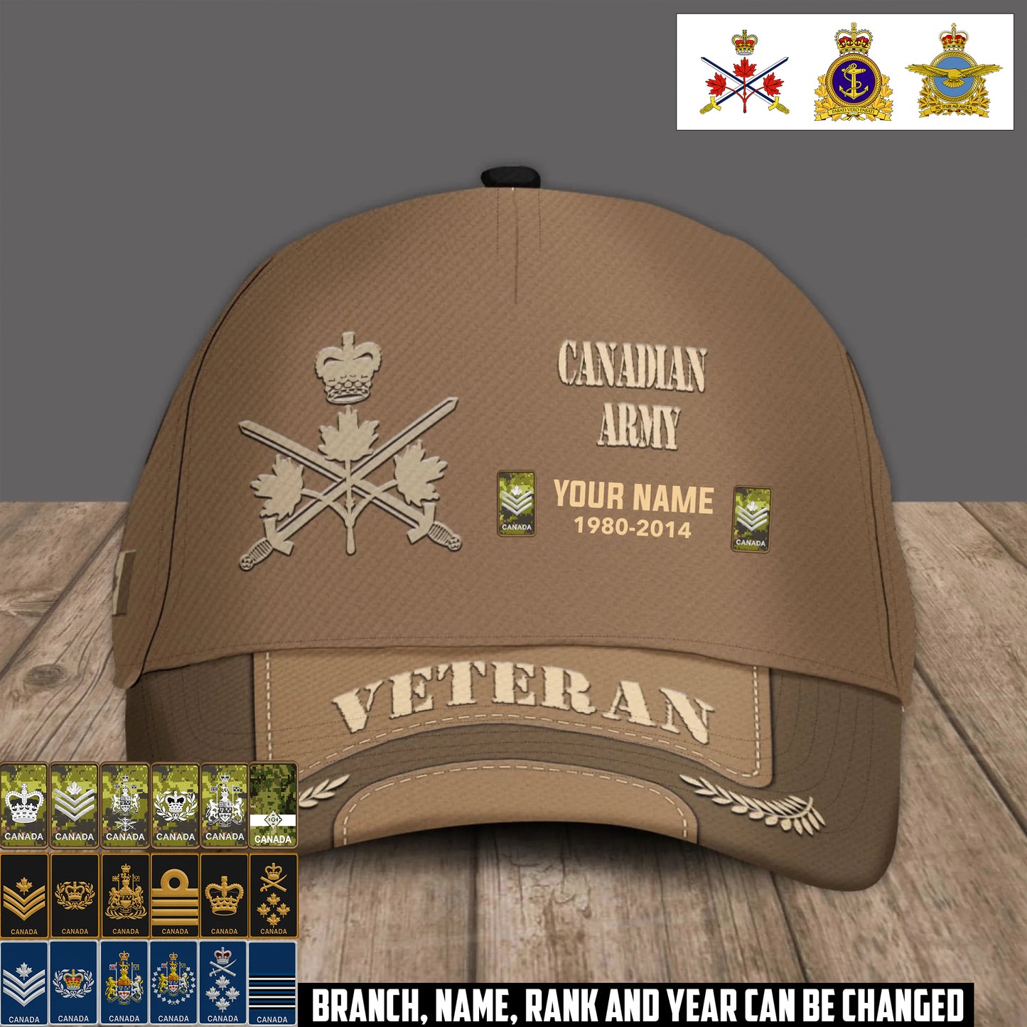 Personalized Name Year & Rank Canada Soldier/Veterans Baseball Cap - 1760054401