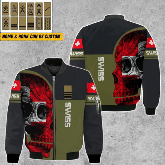 Personalisierte Bomberjacke mit Schweizer Soldaten-/Veteranen-Tarnmuster und Namen und Rang, 3D-Druck – 0903230004