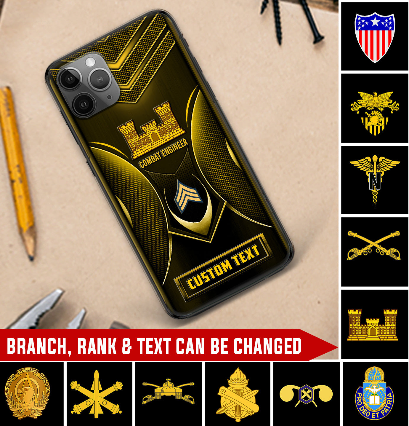 Personalized US Military - Army Branch Phone Case Printed