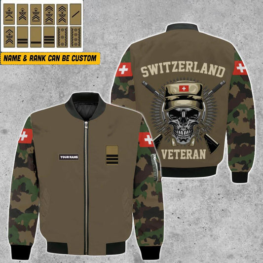 Personalisierte Bomberjacke mit Schweizer Soldaten-/Veteranen-Tarnmuster und Namen und Rang, 3D-Druck – 0501230001