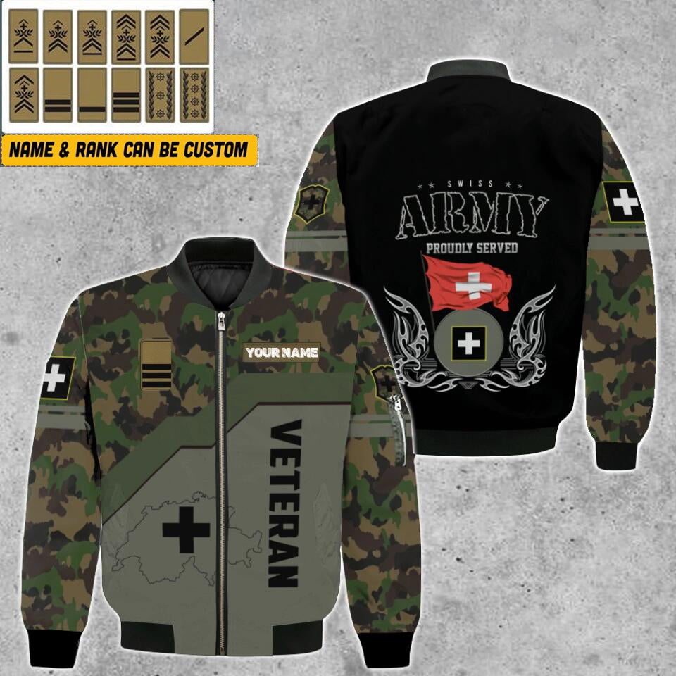 Personalisierte Bomberjacke mit Schweizer Soldaten-/Veteranen-Tarnmuster und Namen und Rang, 3D-Druck – 0501230003