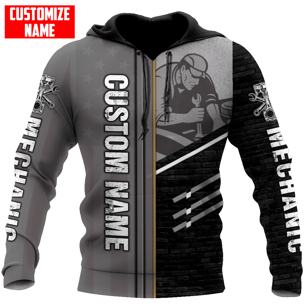 Personalized Name Funny Mechanic 3D Unisex Shirts Black And Gray