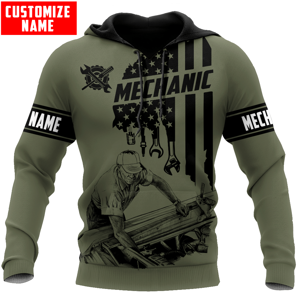 Personalized Name Funny Mechanic 3D Unisex Shirts American Flag