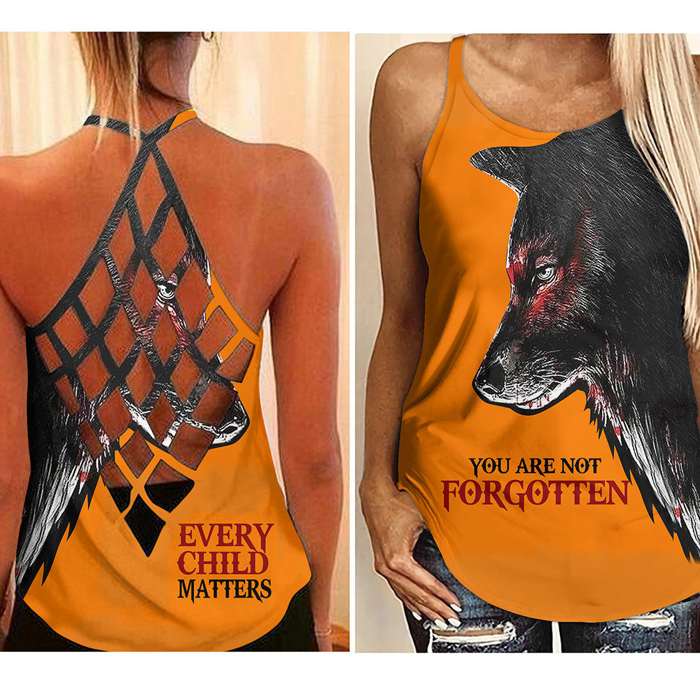 Wolf Every Child Matters Criss Cross Tank Top You Are Not Forgotten Orange Day Clothing Womens