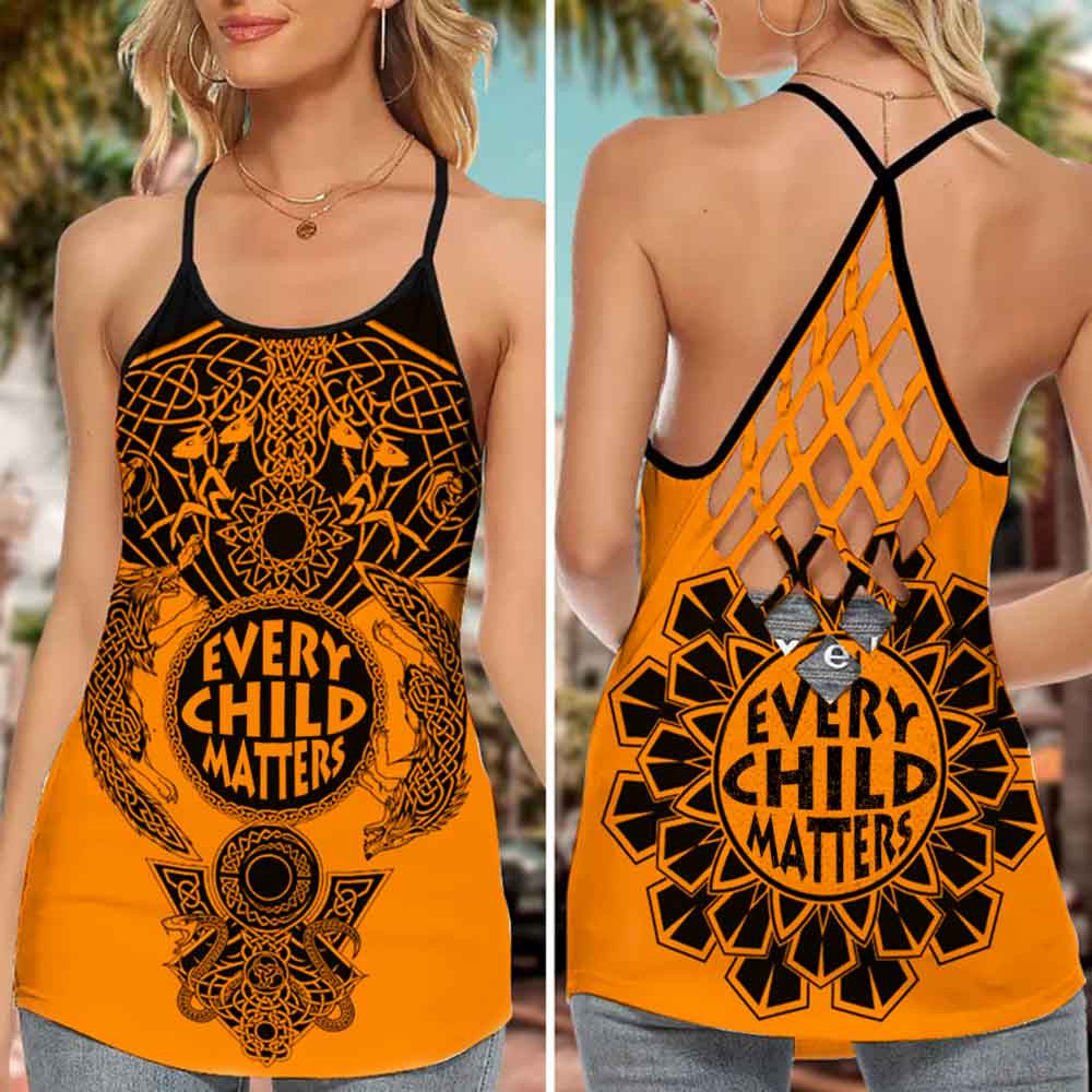 Every Child Matters Cross Tank Top Support Canada Orange Shirt Day Awareness Clothing Gift