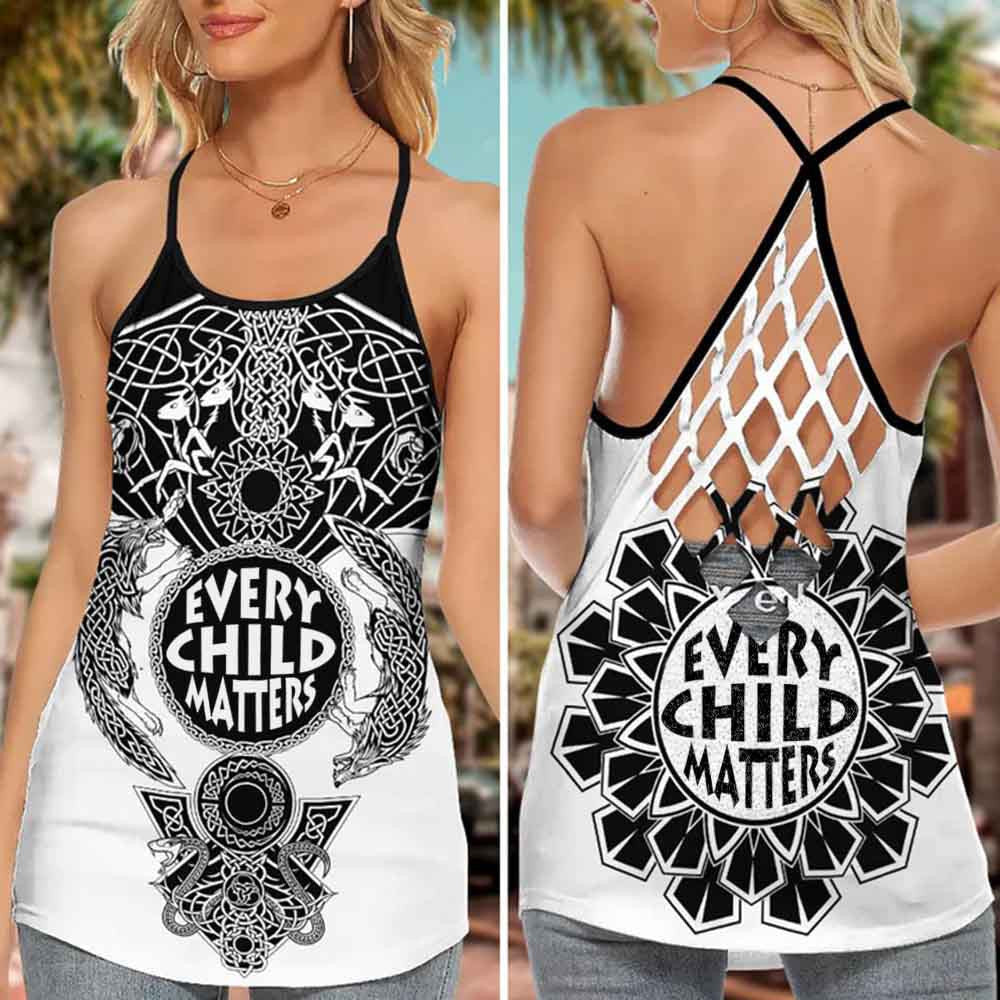 Every Child Matters Cross Tank Top Canadian Orange Shirt Day Awareness Clothing