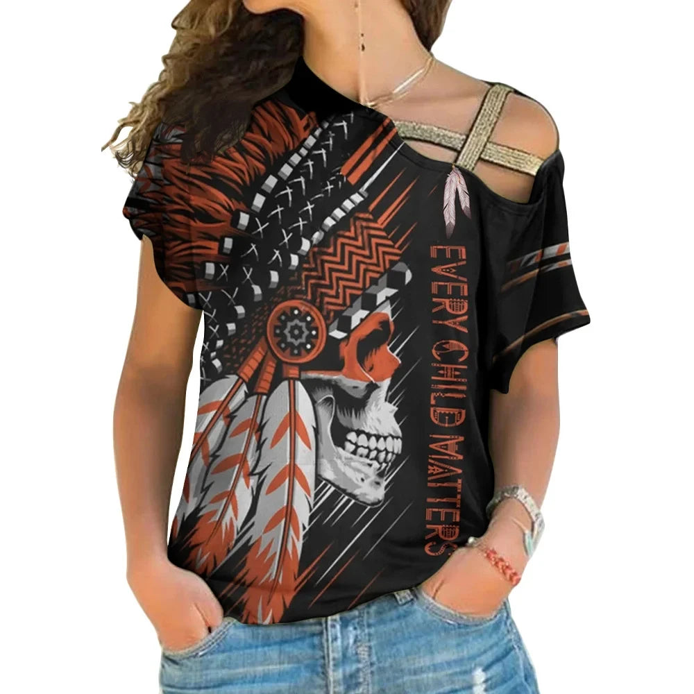 Skull Every Child Matters One Shoulder Shirt Orange Shirt Day Canada Awareness Women Clothing