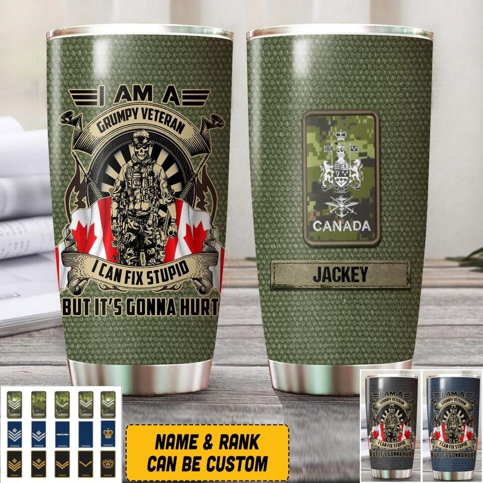 Je suis un vétéran grincheux canadien personnalisé, je peux réparer un gobelet stupide imprimé