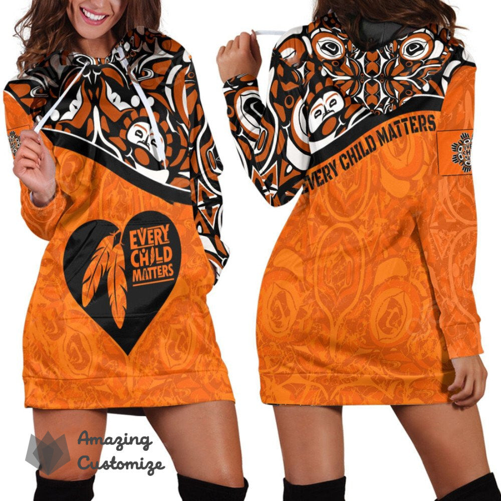 Every Child Matters Hoodie Dress Women Feather Pattern Every Child Matters Apparel
