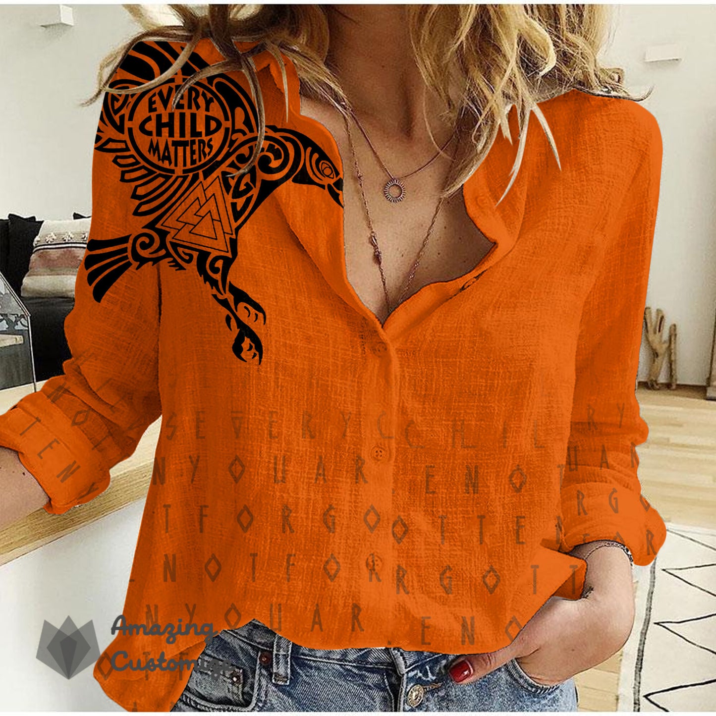 Ravens Every Child Matters Women Longline Button Up Shirt Orange Shirt Day 2022 Clothing