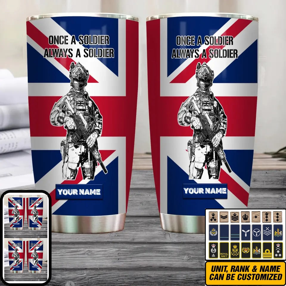 Personalized United Kingdom Veteran/ Soldier With Rank And Name Camo Tumbler All Over Printed 0202240001