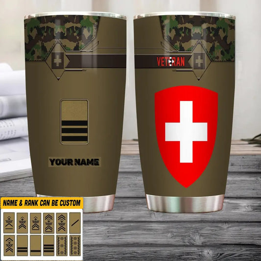 Personalized Swiss Veteran/Soldier With Rank And Name Camo Tumbler All Over Printed - 1804230001