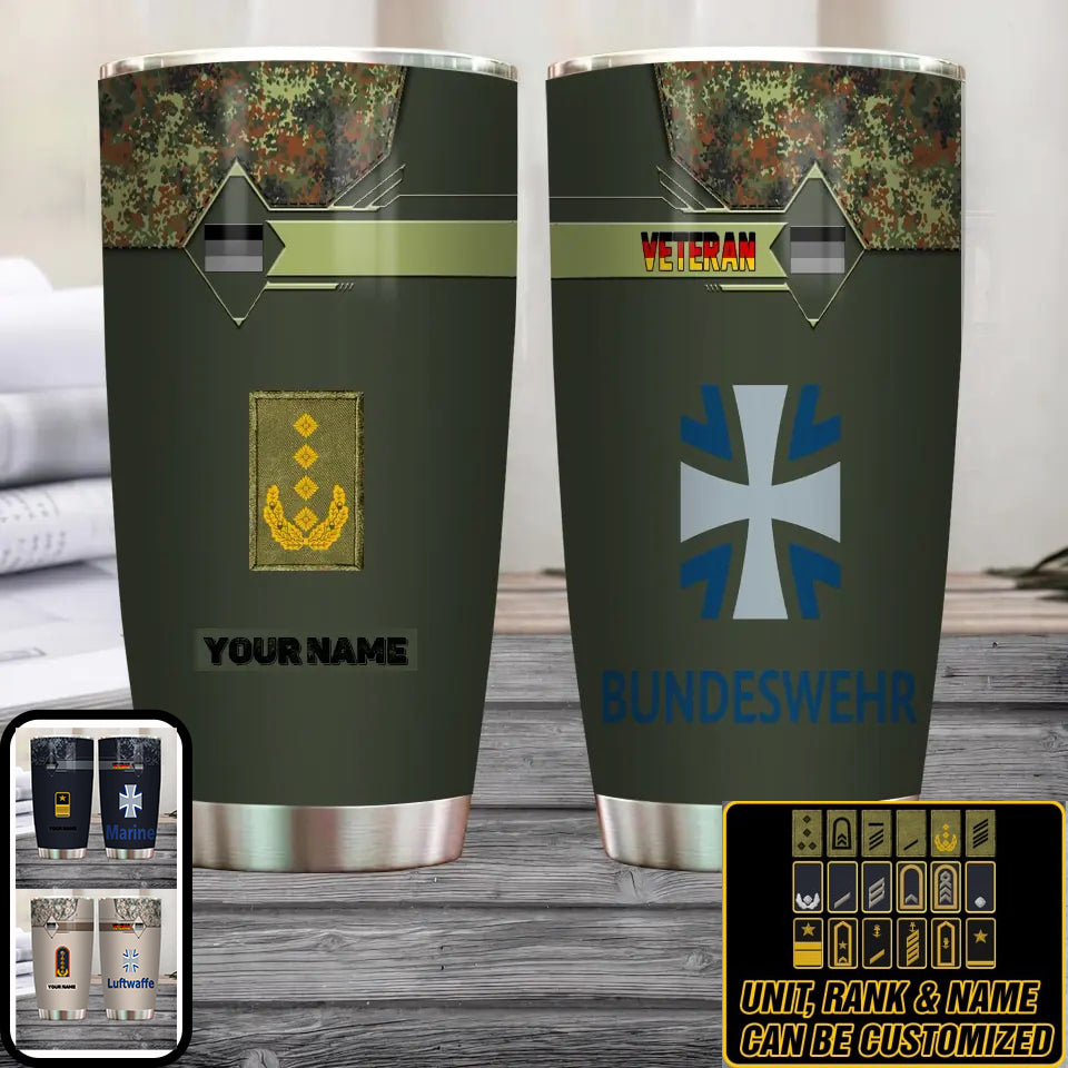 Personalized German Veteran/ Soldier With Rank And Name Camo Tumbler All Over Printed - 16817760