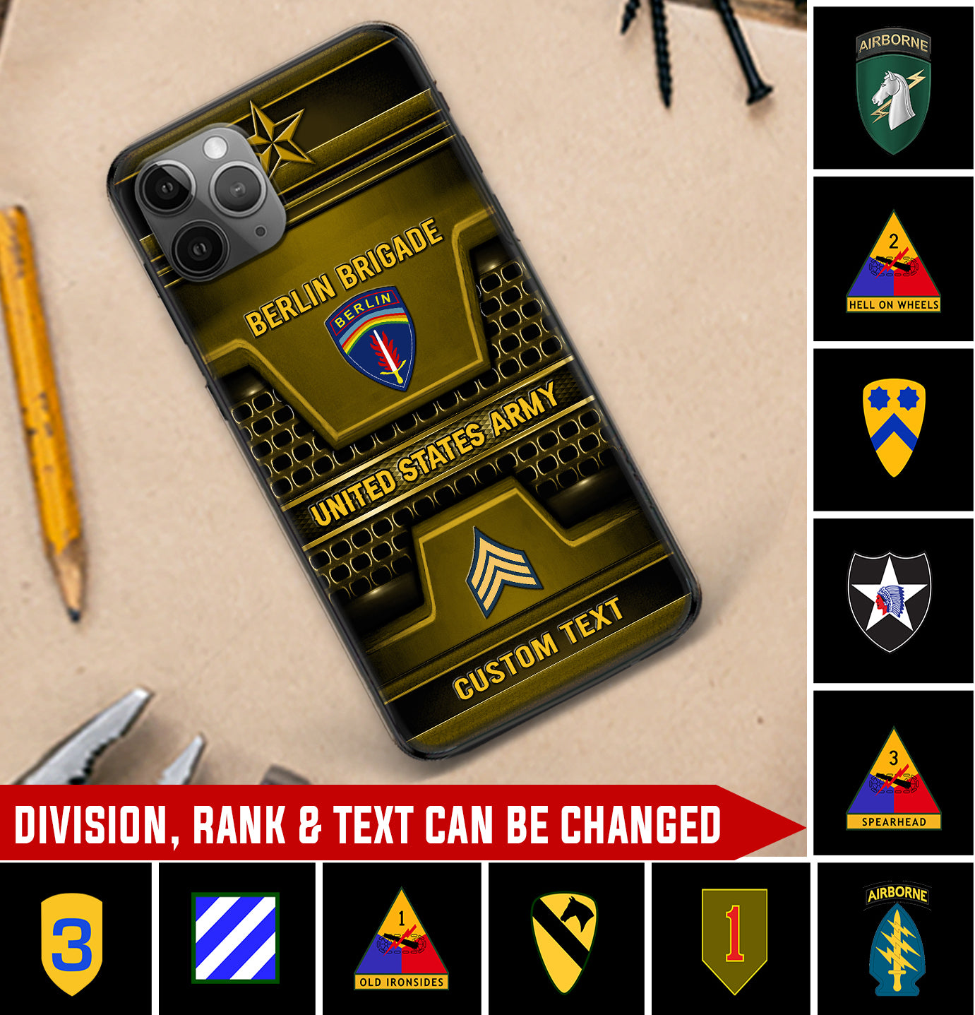 Étui de téléphone personnalisé de l'armée américaine - Division de l'armée imprimé