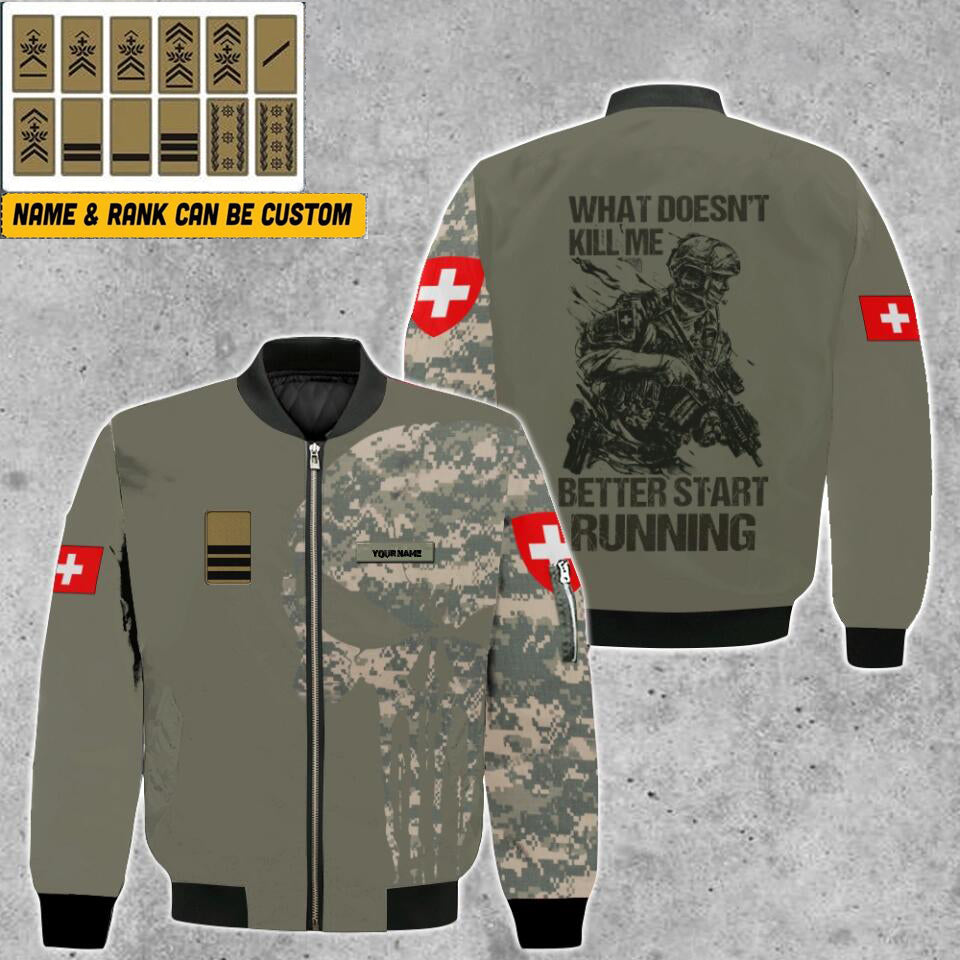 Personalisierte Bomberjacke mit Schweizer Soldaten-/Veteranen-Tarnmuster und Namen und Rang, 3D-Druck – 0103230001