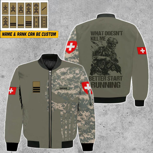 Personalisierte Bomberjacke mit Schweizer Soldaten-/Veteranen-Tarnmuster und Namen und Rang, 3D-Druck – 0103230001