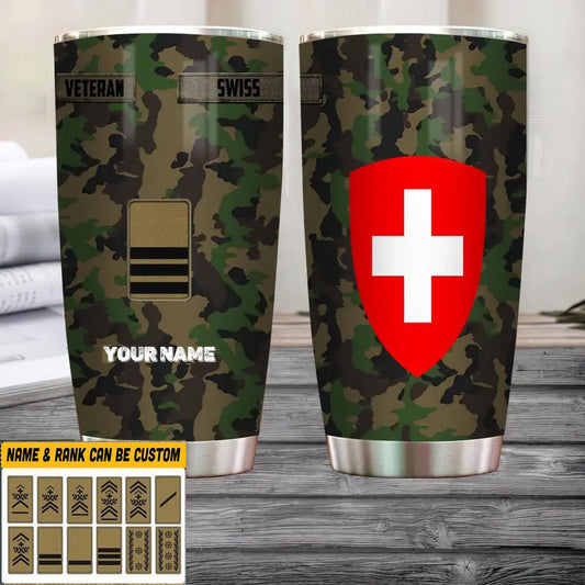 Personalized Swiss Veteran/Soldier With Rank And Name Camo Tumbler All Over Printed - 1804230003