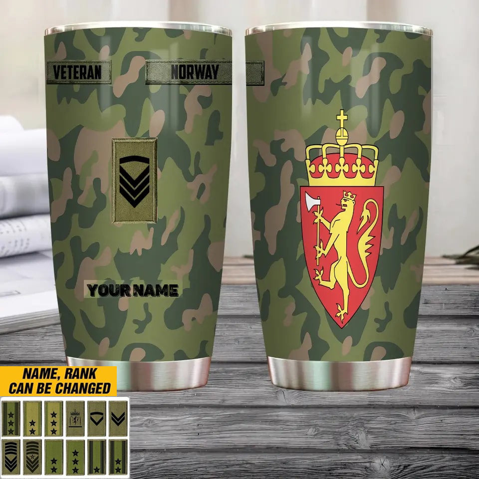 Personalized Norway Veteran/Soldier With Rank And Name Camo Tumbler All Over Printed - 1681776002