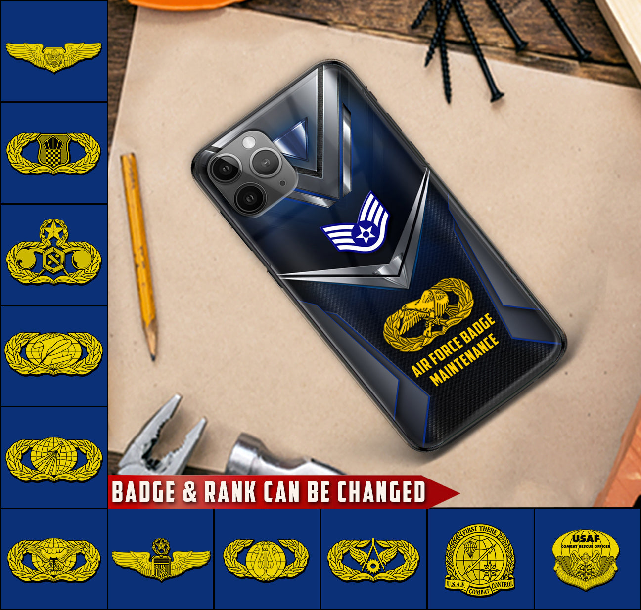 Personalized US Military - Air Force Badge Phone Case Printed