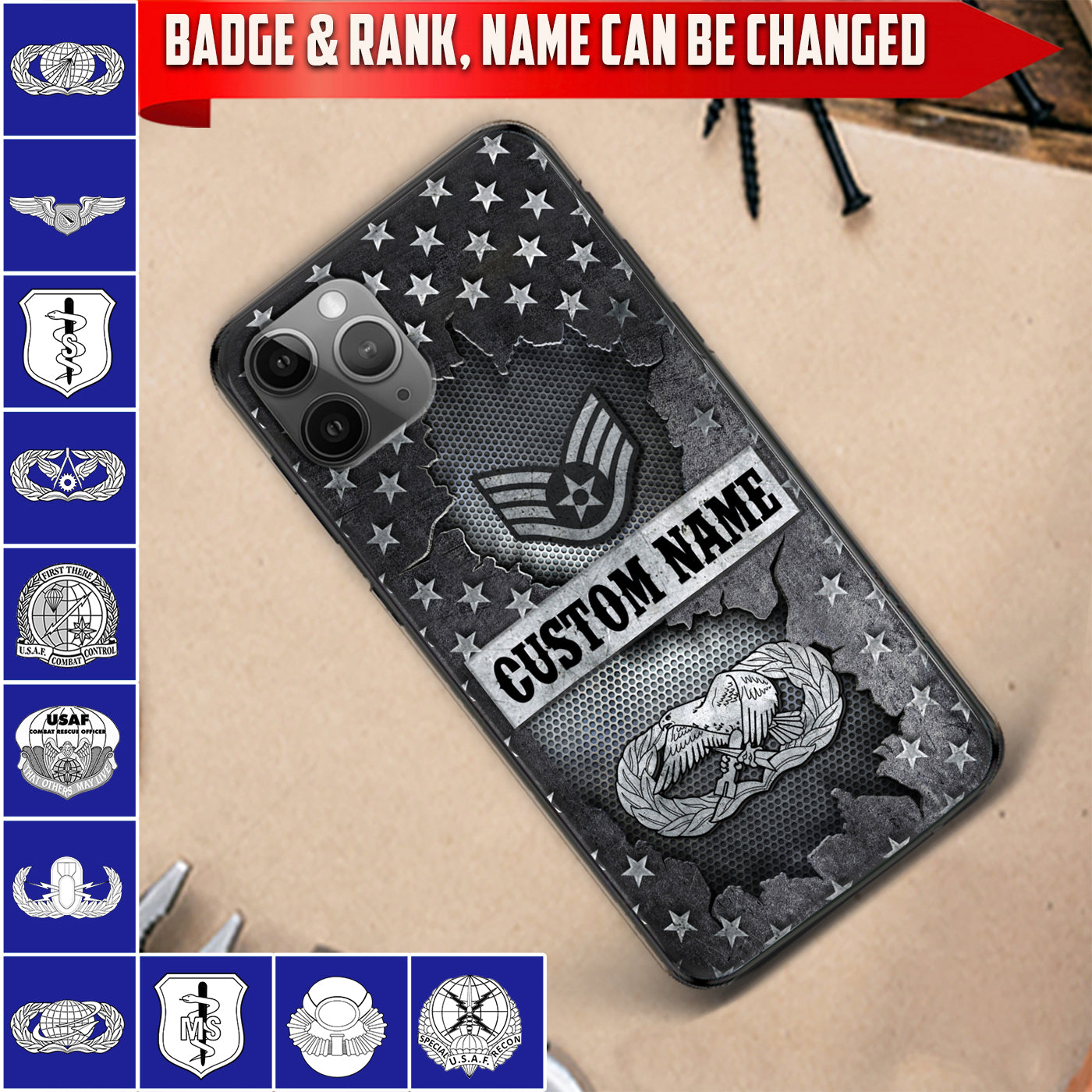 Personalized US Military - Air Force Badge Phone Case Printed