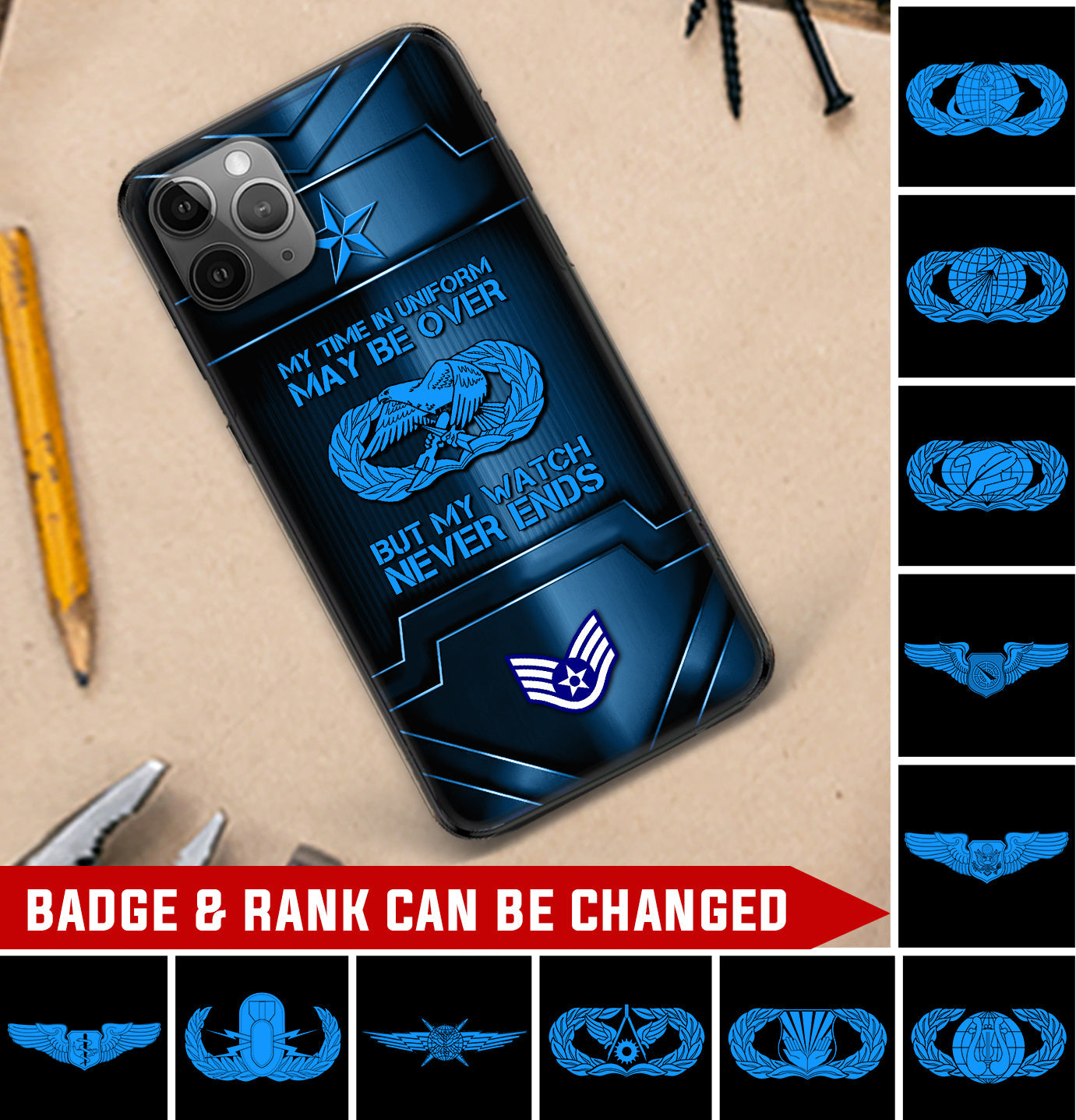 Personalized US Military - Air Force Badge Phone Case Printed