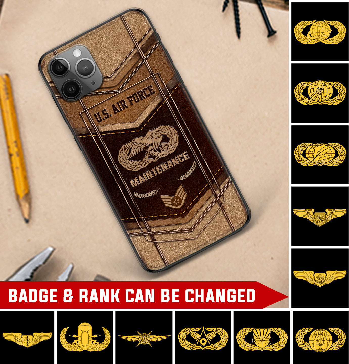 Personalized US Military - Air Force Badge Phone Case Printed