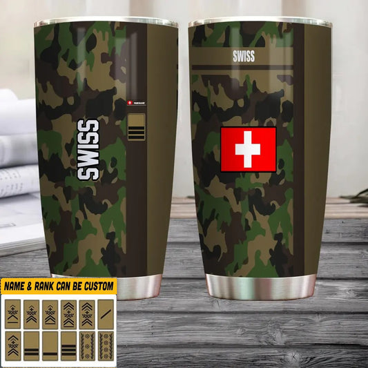 Personalized Swiss Veteran/Soldier With Rank And Name Camo Tumbler All Over Printed - 1804230006