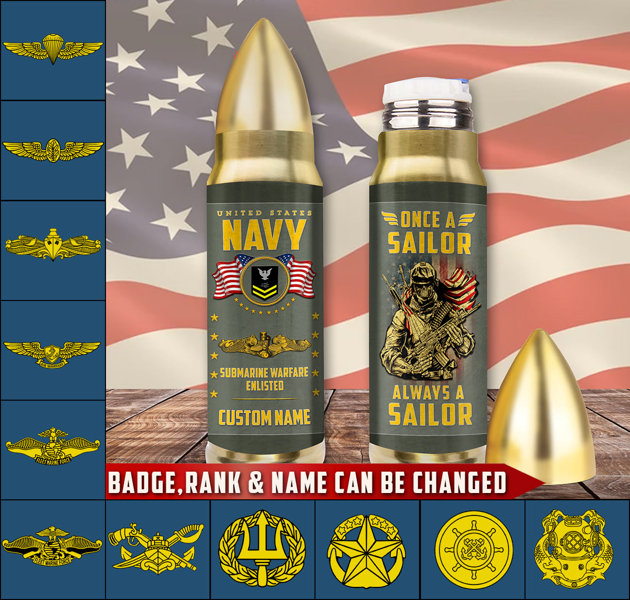 US Military – Navy Badge – Bullet Tumbler