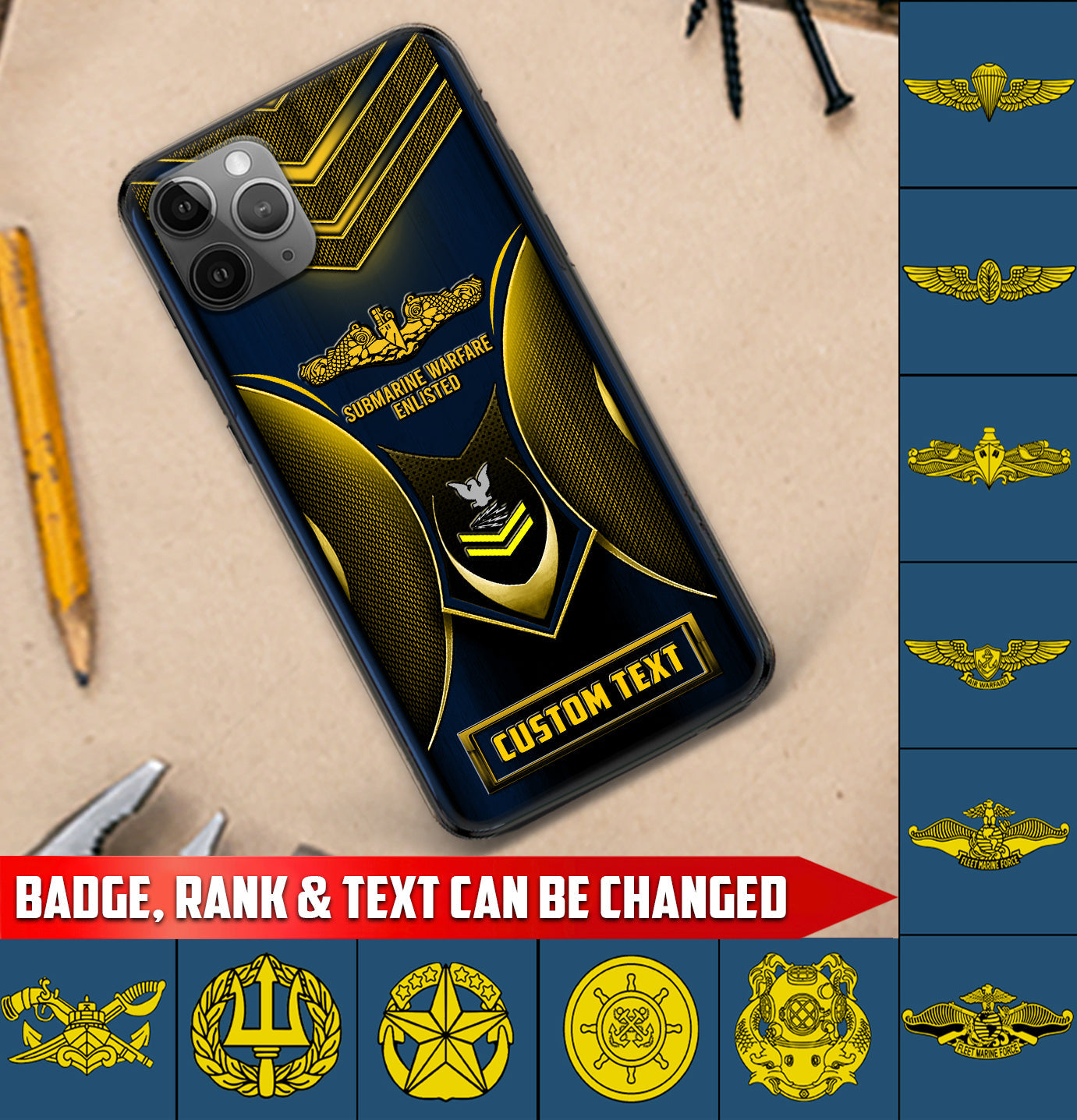 Personalized US Military - Navy Badge Phone Case Printed